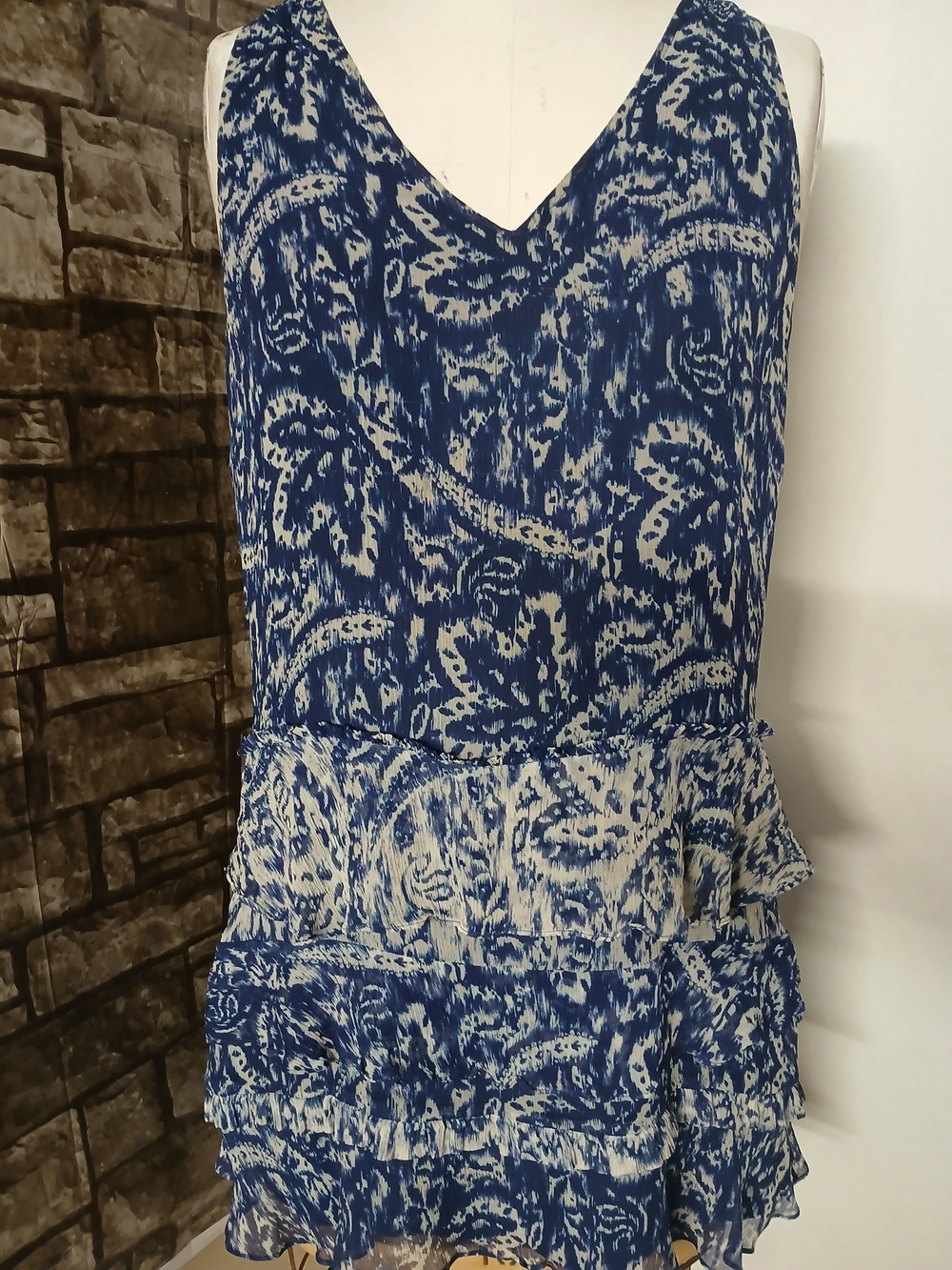 Ramy Brook Sleeveless Layered Ruffle Blue Halter Dress.